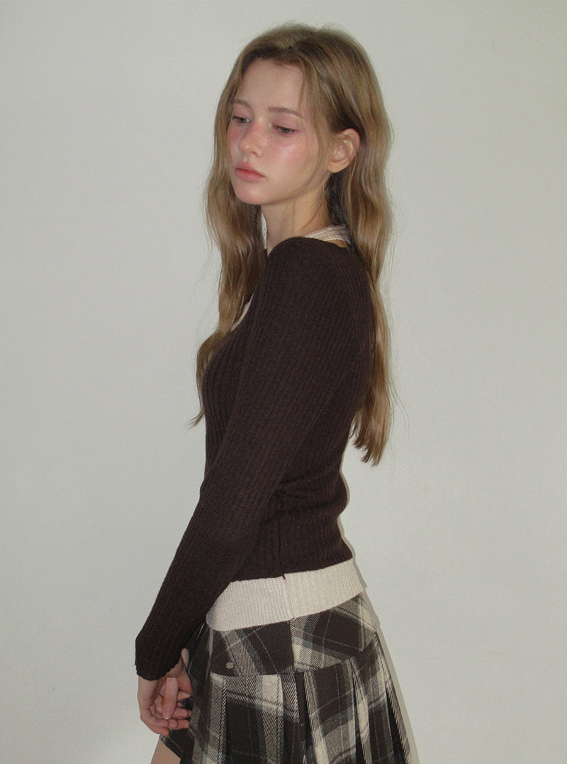 TWEE Kellon halter layered long sleeve knit | Product styling view 6