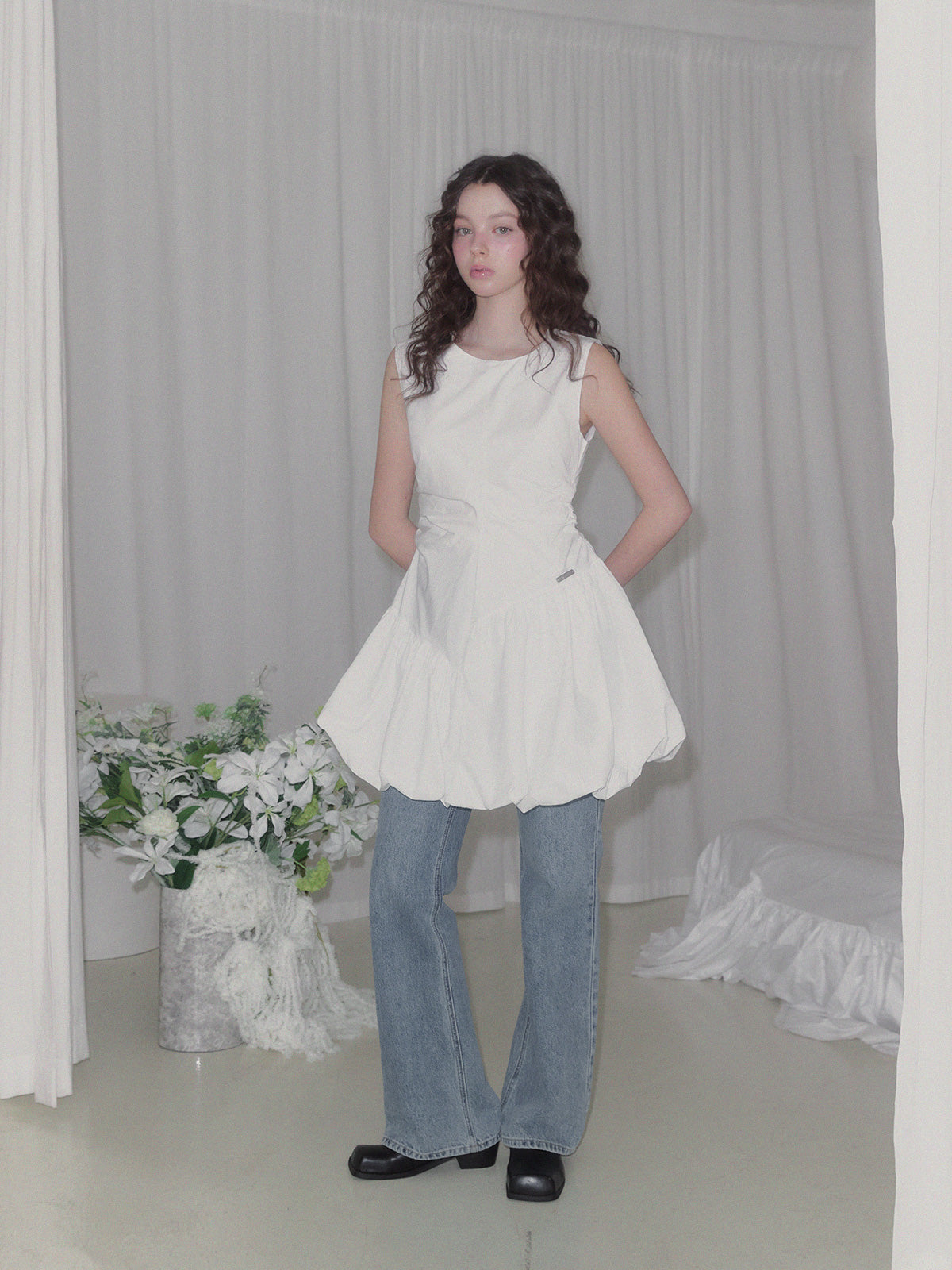 [TWEE] Benck Nylon Mini-Robe Ballon Smockée