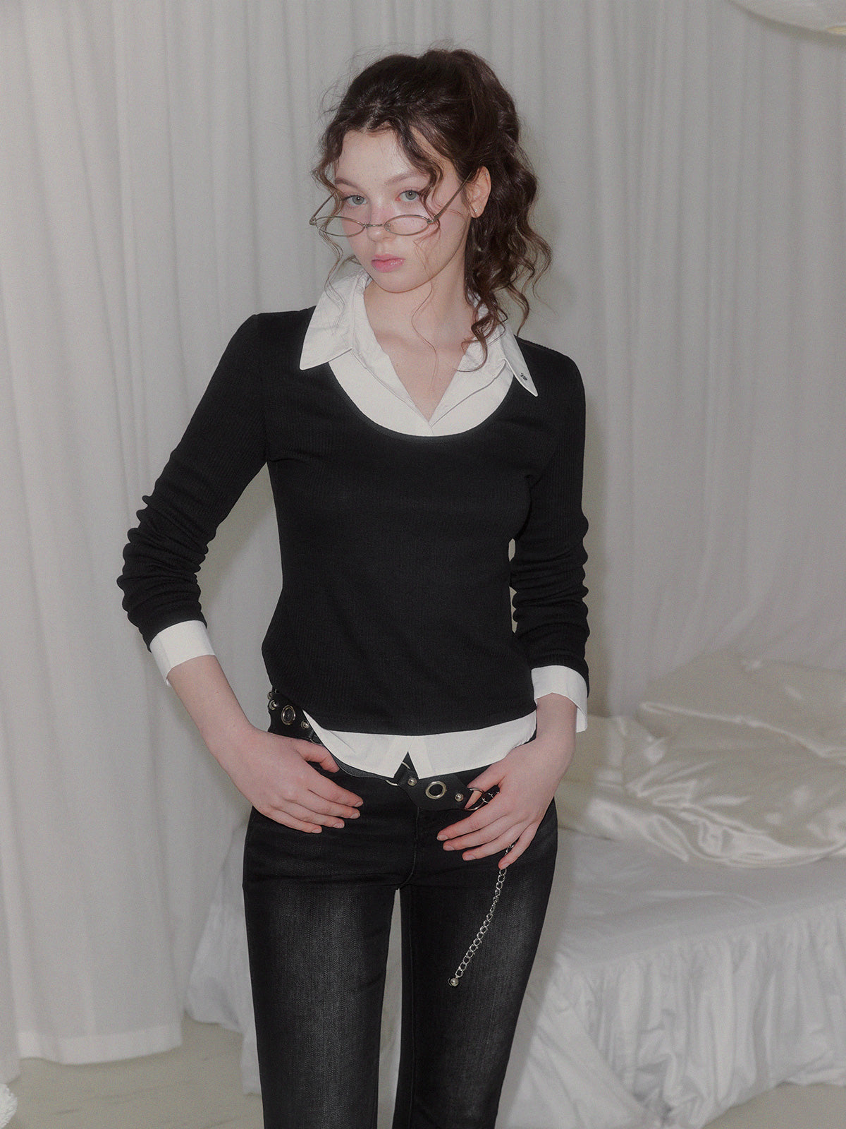 [TWEE] Ellen Kontrast-Ripp Langarm-T-
