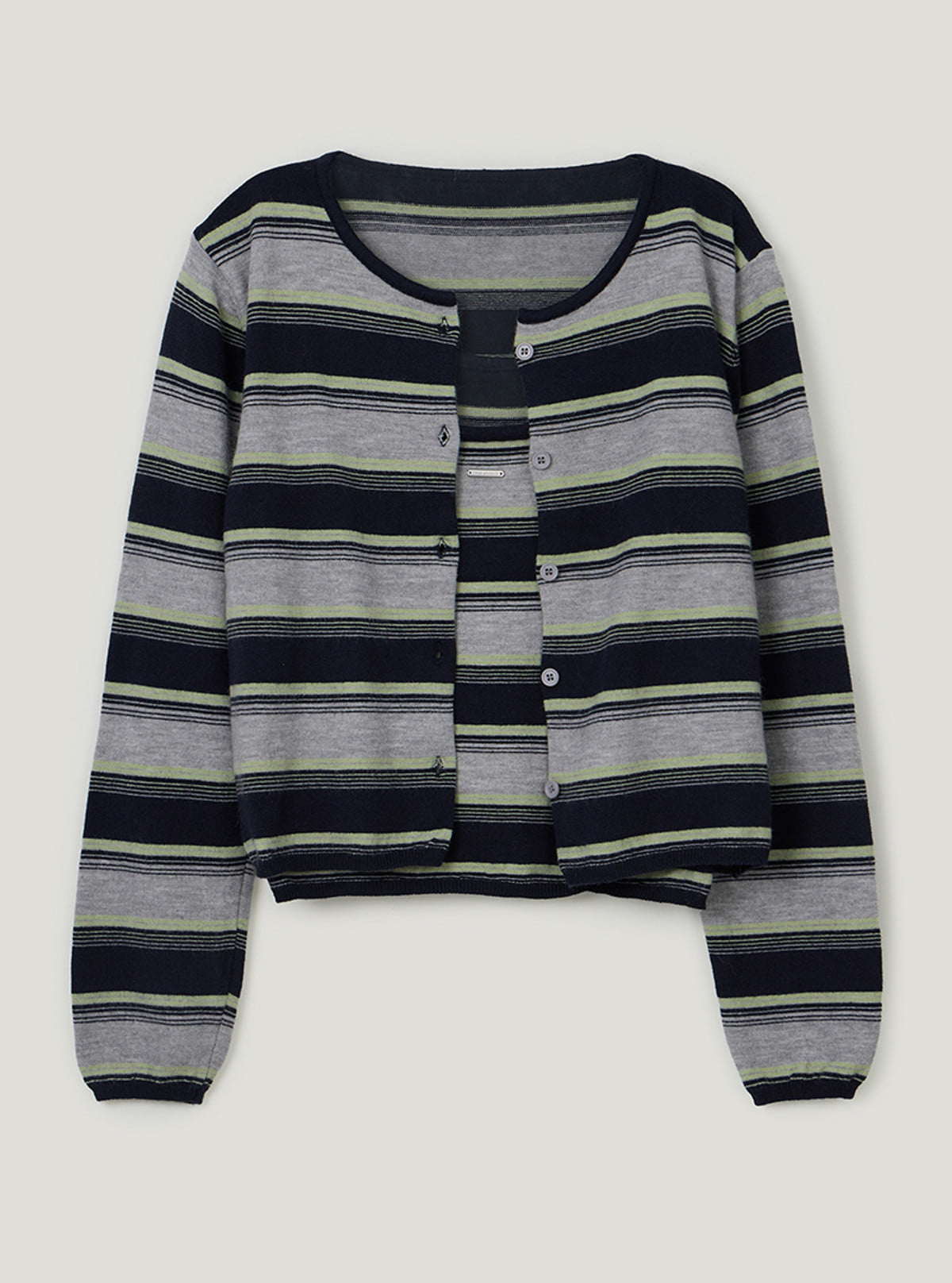 TWEE Curvin wide stripe sleeveless cardigan set | Gray product-only view