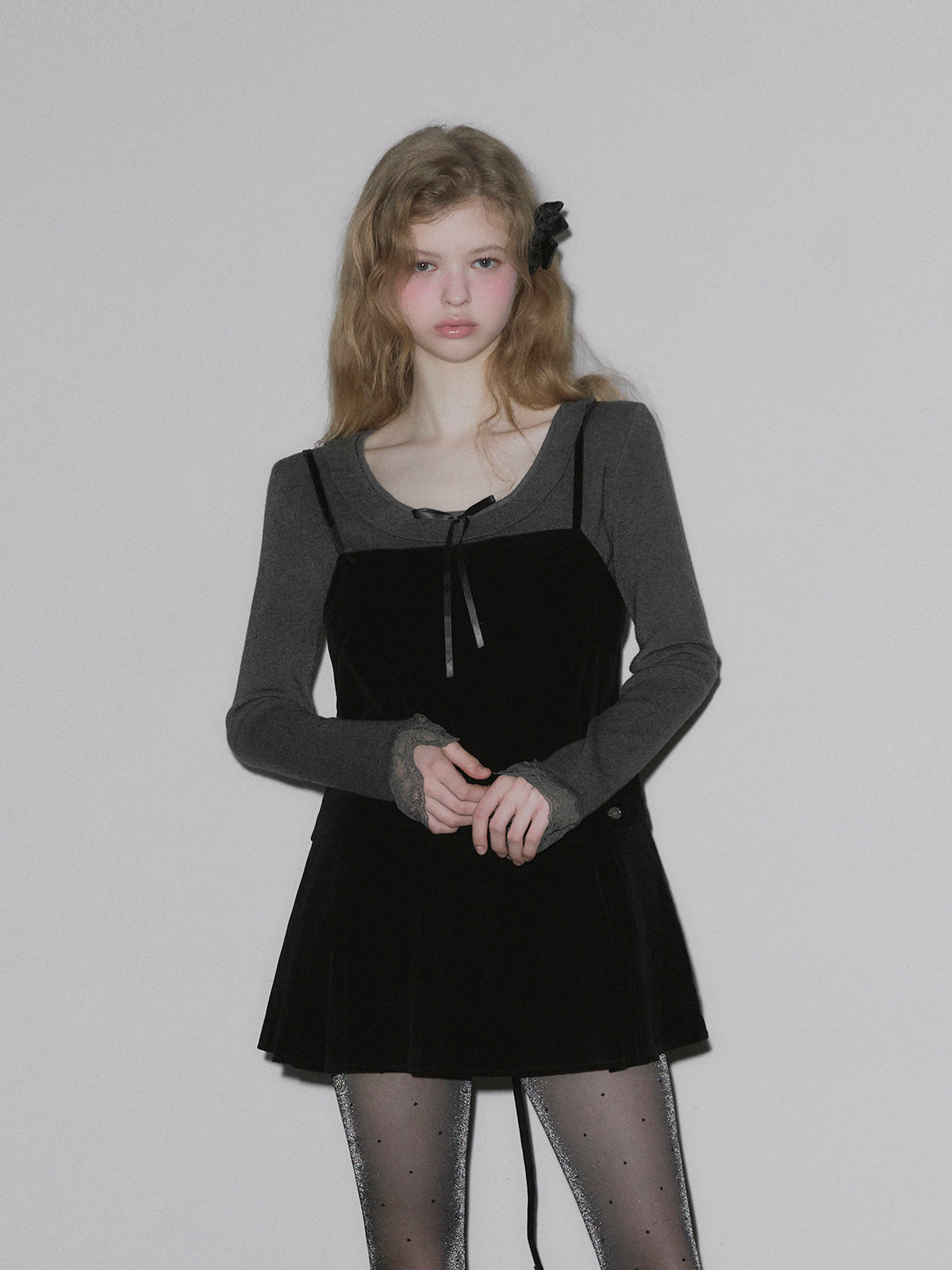 [TWEE] Pudin Velours Lagen Mini Kleid