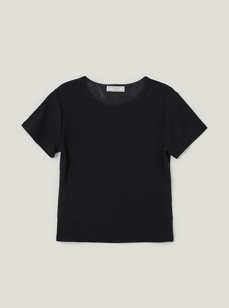 TWEE Orin vintage round neck short sleeve T-shirt | Black product-only view