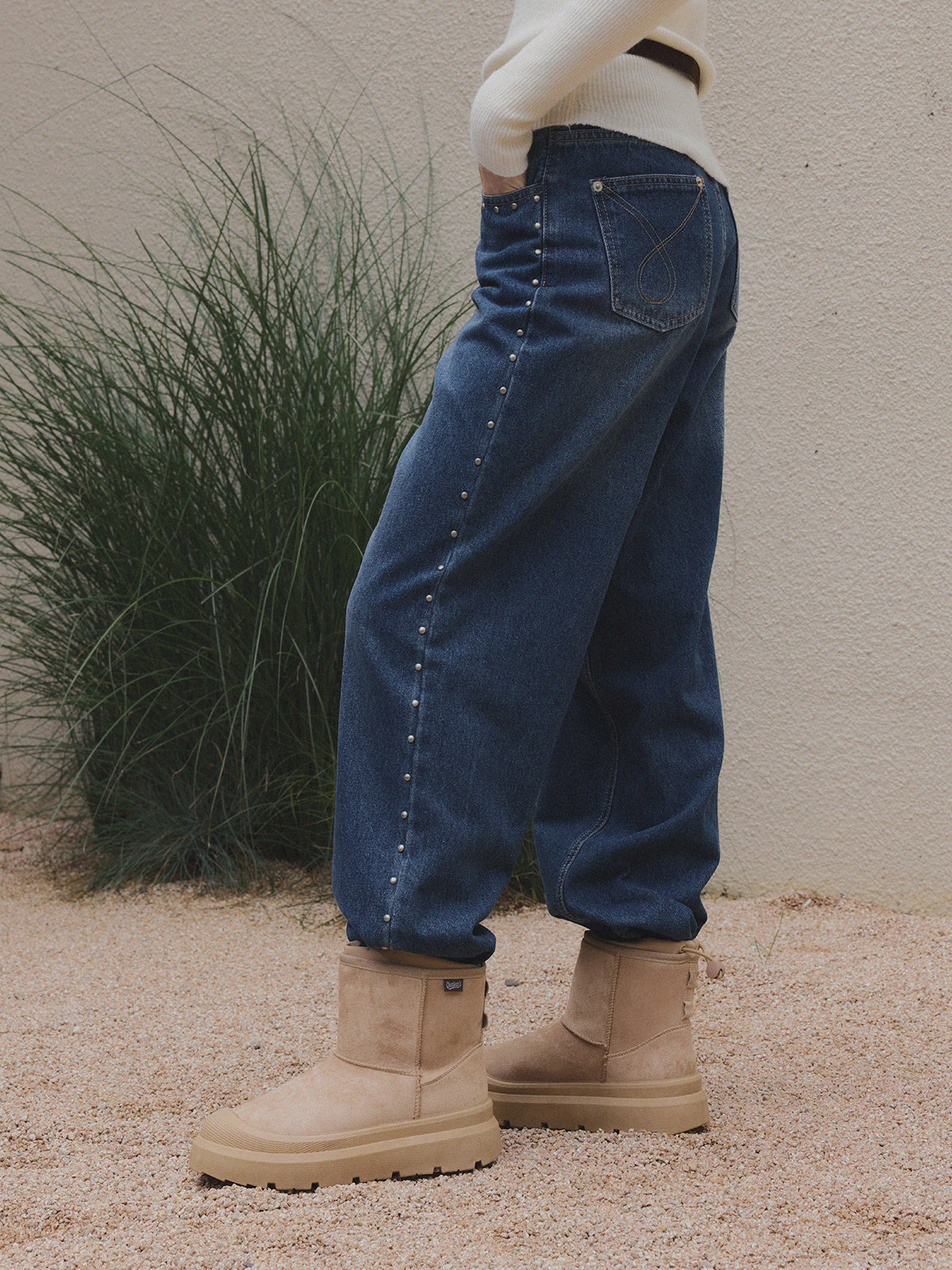 【TWEE】Pantalon en jean large à jambes larges Prezel Stud
