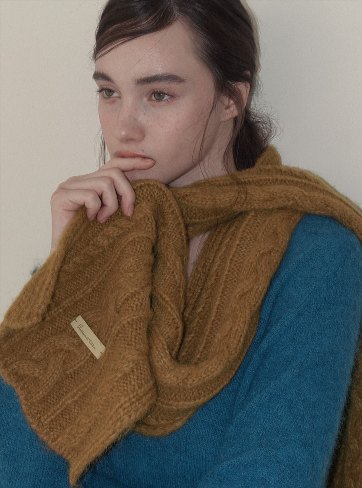 Dehen basic color ribbed knit muffler | Main