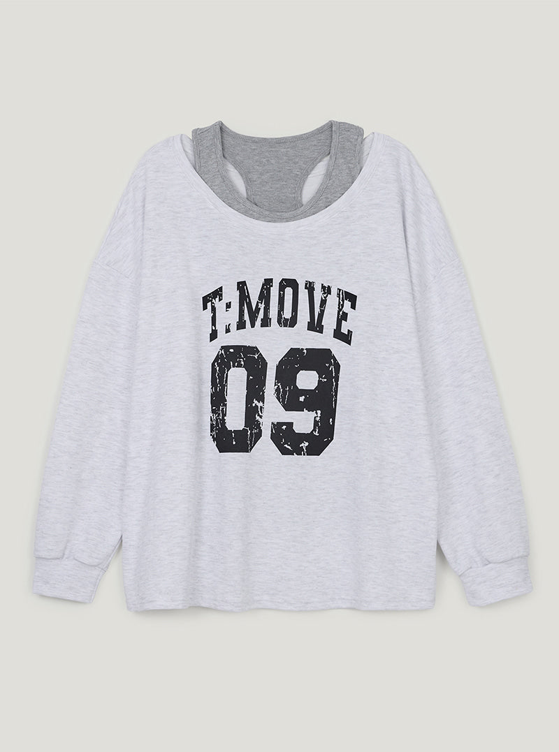 TWEE Bena vintage printing sleeveless T-shirt set | Melange product-only view
