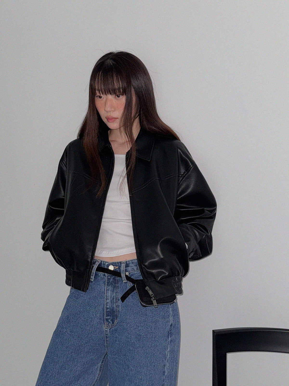 Loved Collar Blouson Jumper [Suede/ Leather]