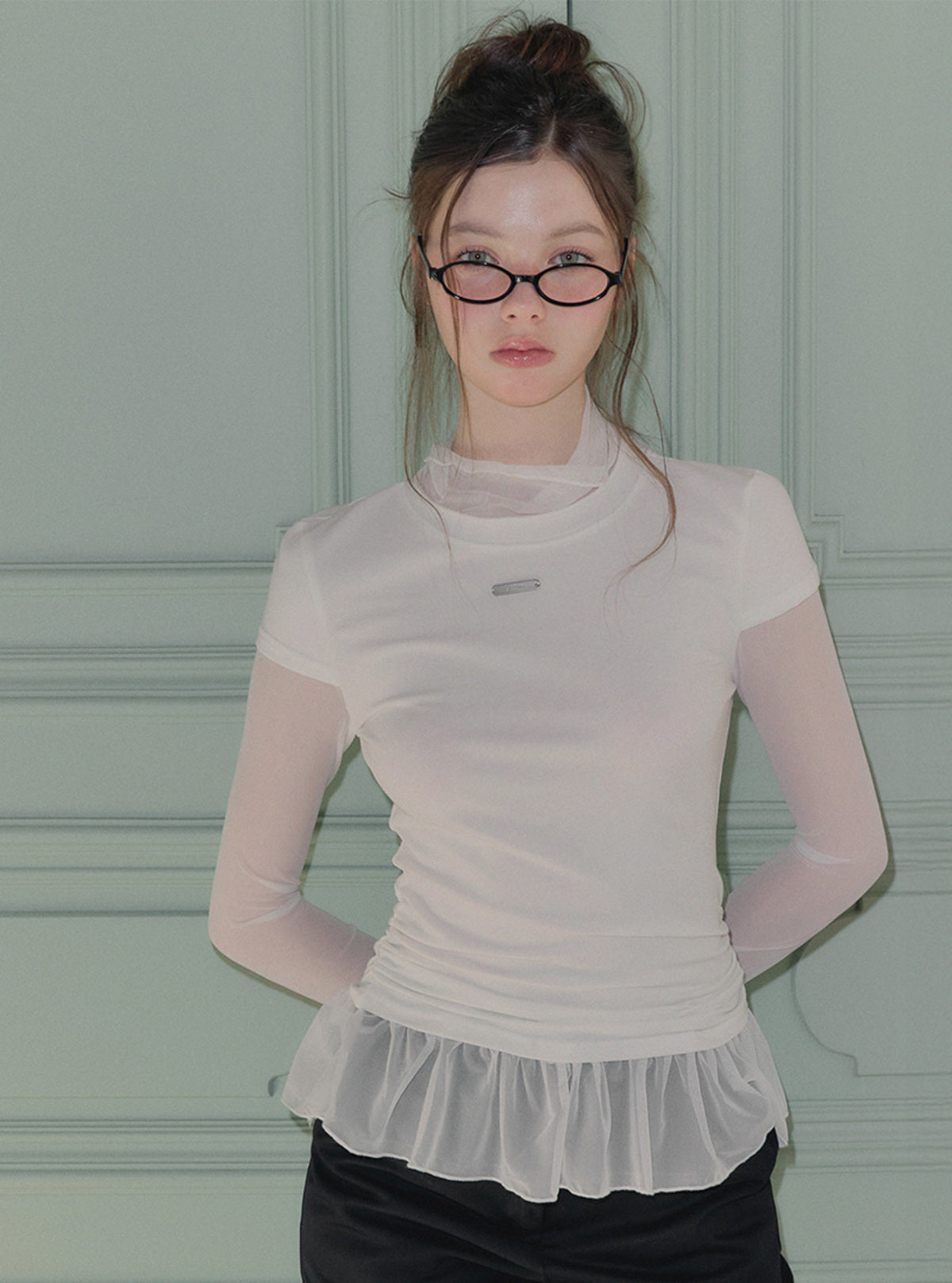 Perin Sheer Layered Long-Sleeve Blouse