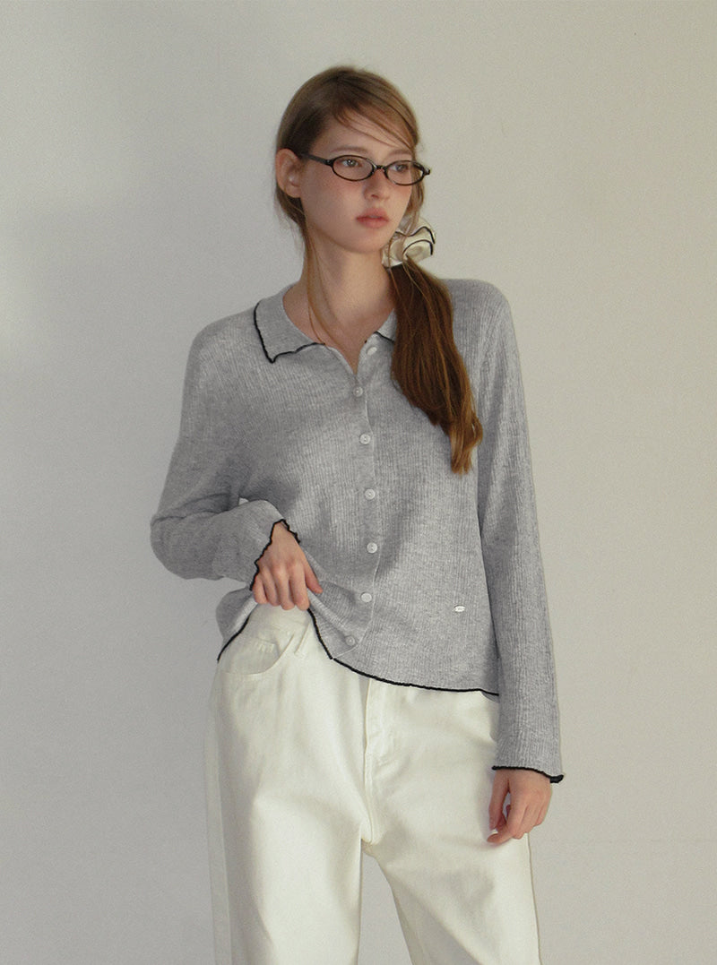 TWEE Hale collar contrast knit long sleeve cardigan | Product styling view 6