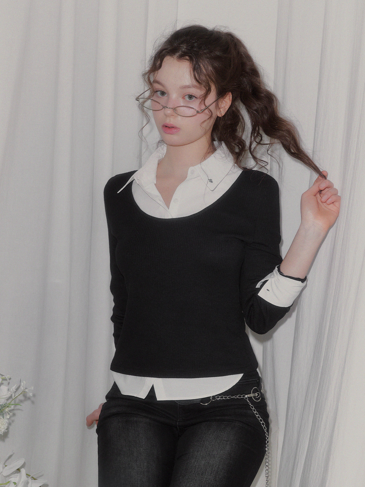 [TWEE] Ellen Kontrast-Ripp Langarm-T-