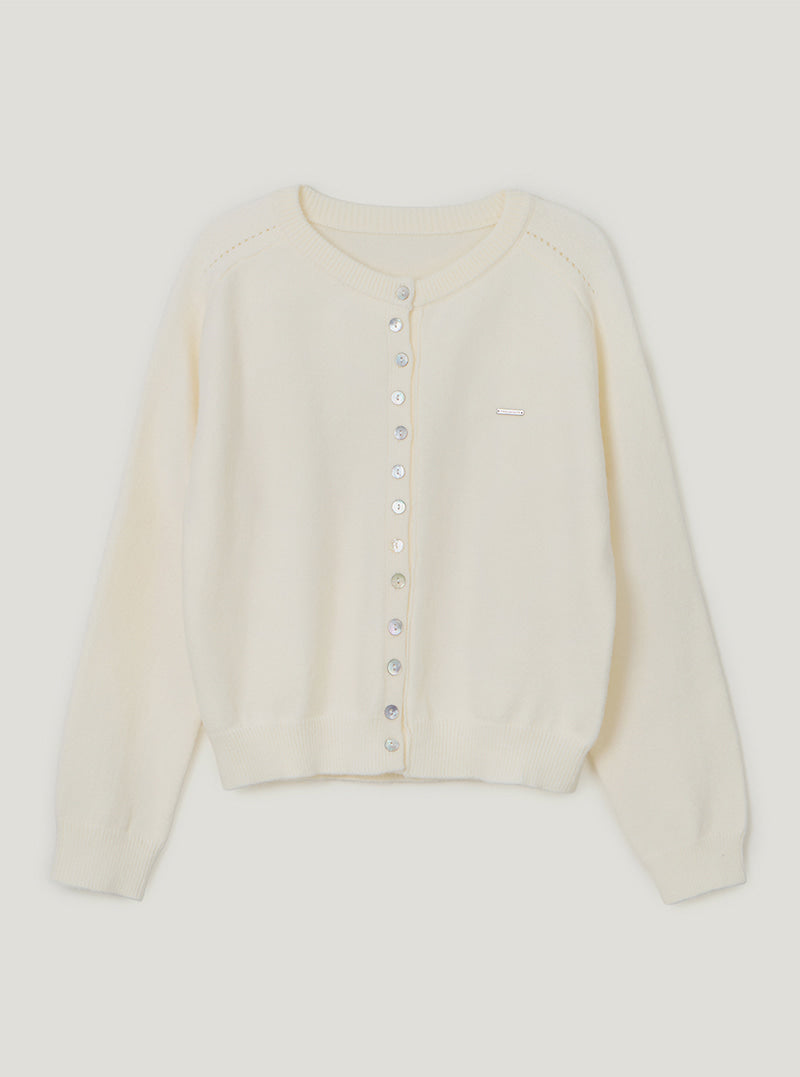 TWEE Ble round neck basic knit long sleeve cardigan | Ivory product-only view