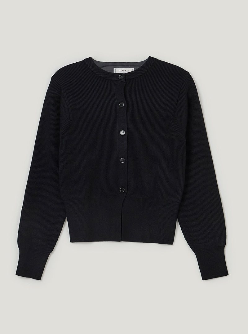 TWEE Coers round/V-neck long sleeve knit cardigan | Black/Round Neck product-only view