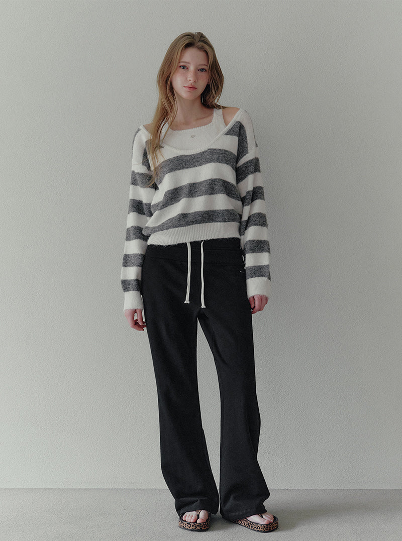 Liz halter layered stripe long sleeve knit | View 5