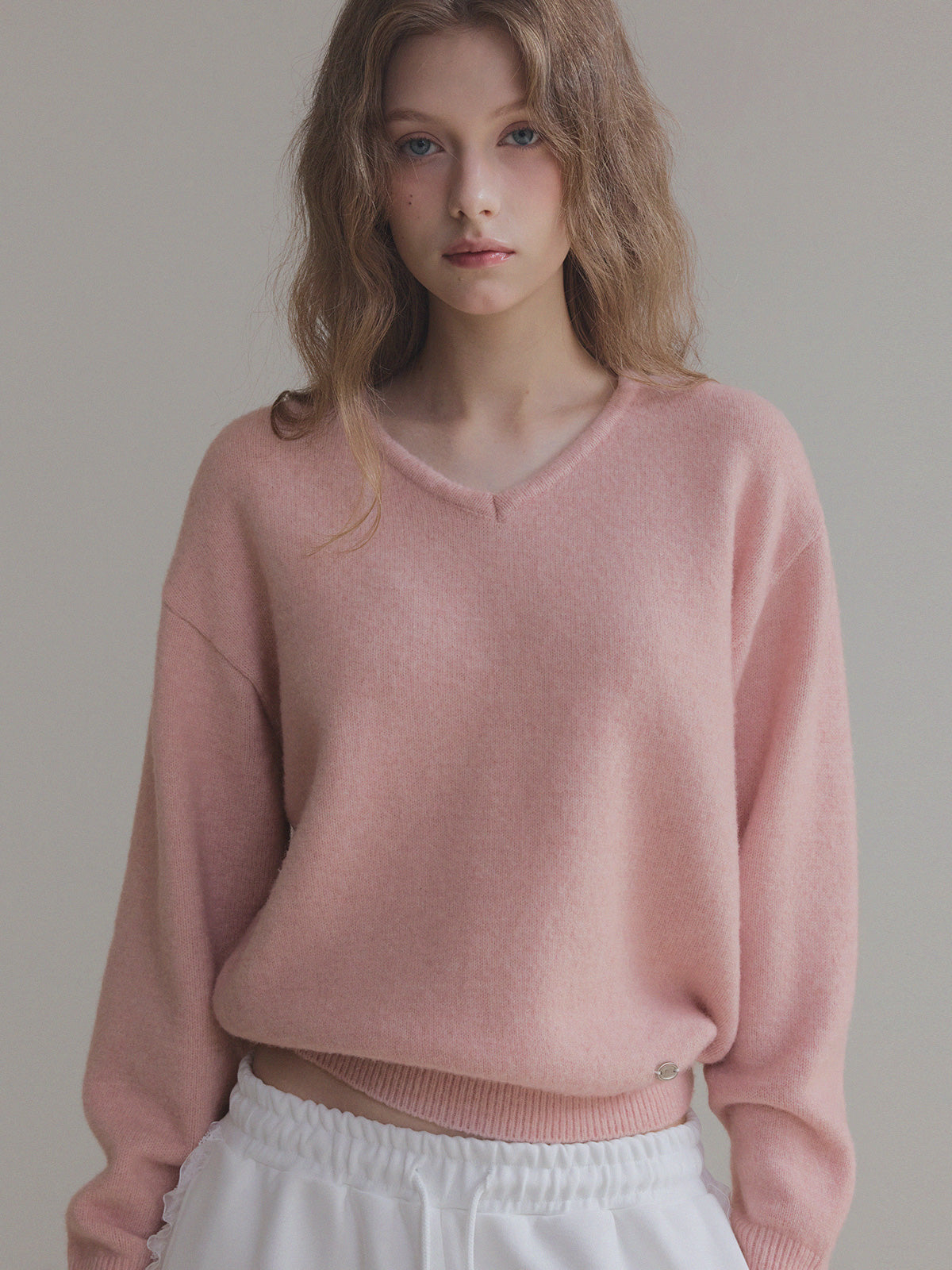 [TWEE]Twill Basic Maglia a Maniche Lunghe con Scollo a V