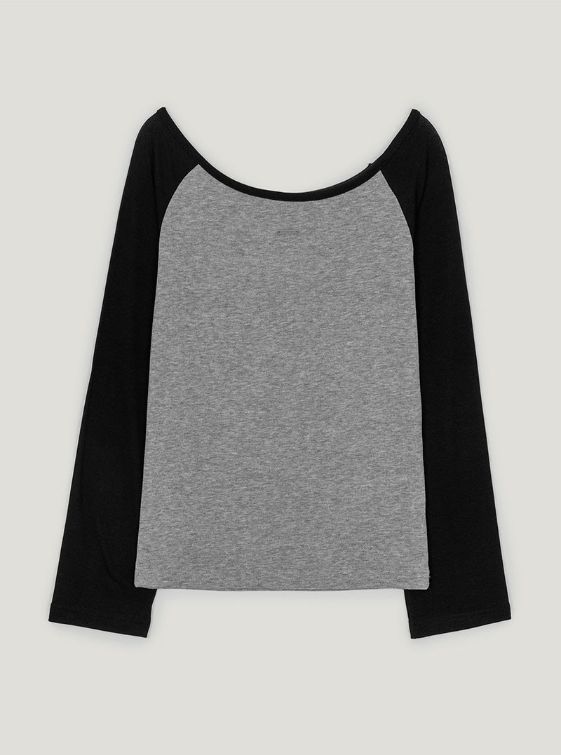 Dneon contrast raglan long sleeve T-shirt | Gray cutout
