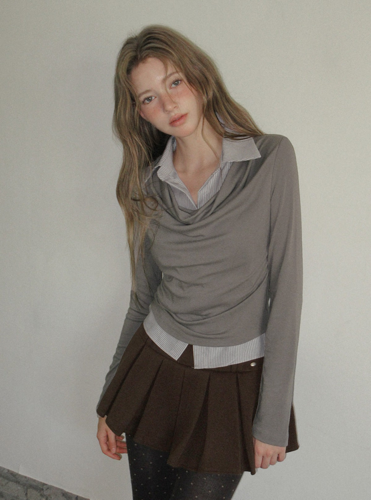 TWEE Ravi shirt contrast drape long sleeve T-shirt | Main product image
