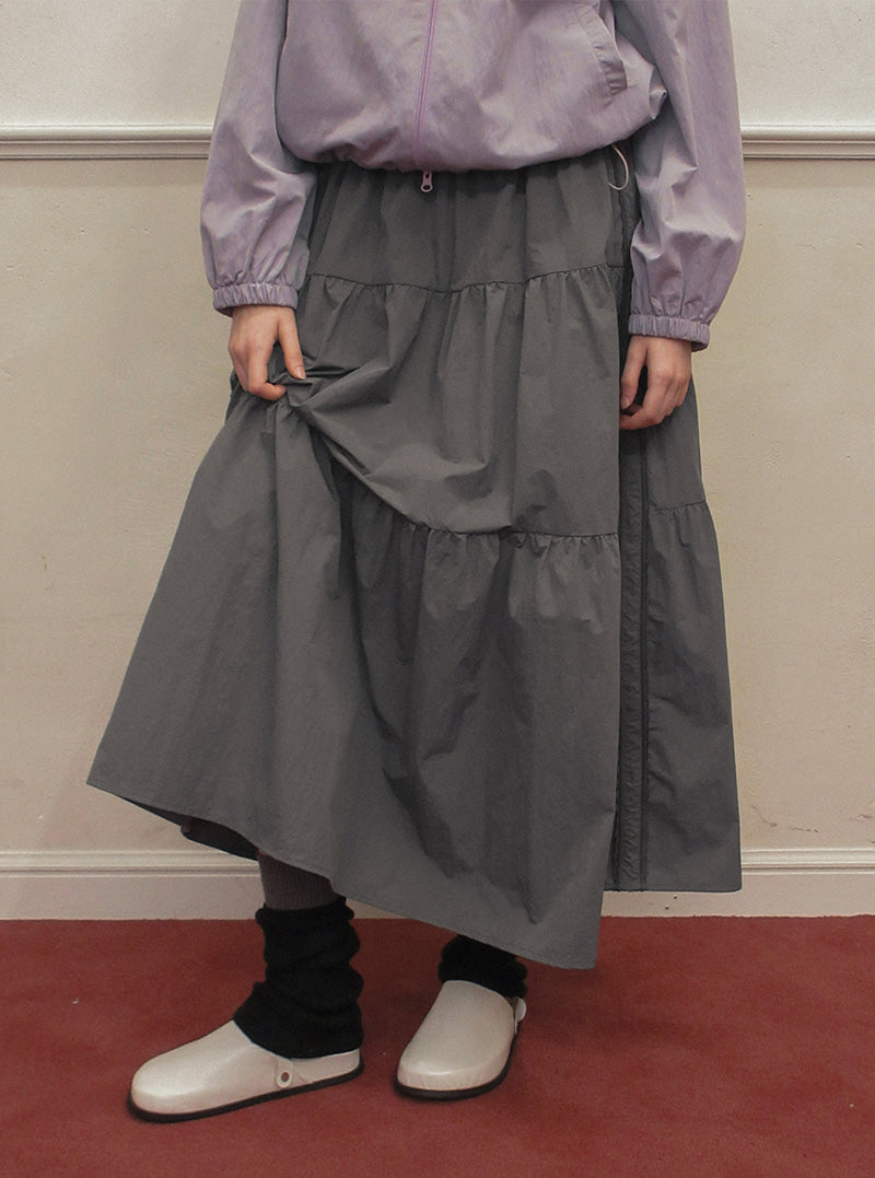 TWEE Jure lace nylon tiered long skirt | Product styling view 5