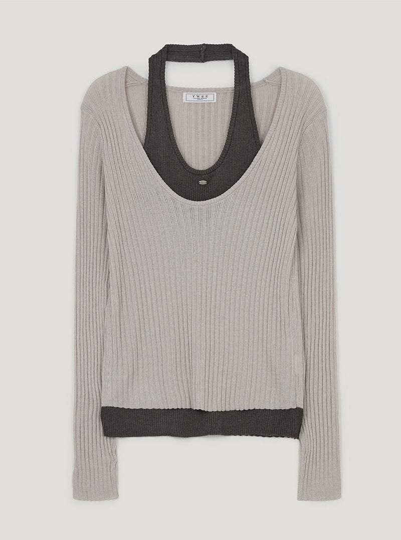 TWEE Besit halter layered long sleeve knit | Gray product-only view