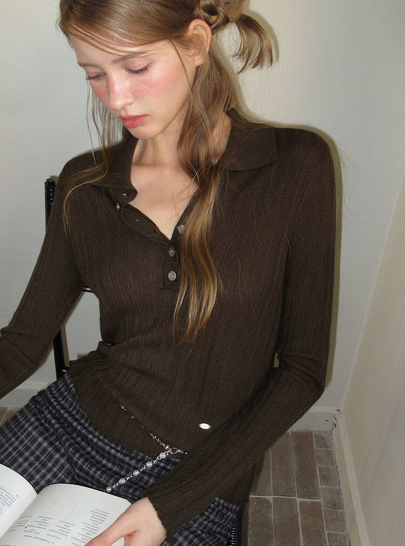 TWEE Polin collar vertical ribbed long sleeve knit | Product styling view 5