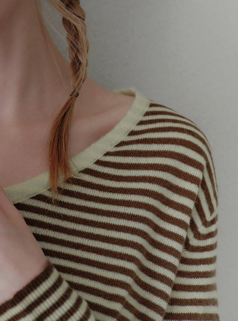 Letter V-neck stripe long sleeve knit | View 9