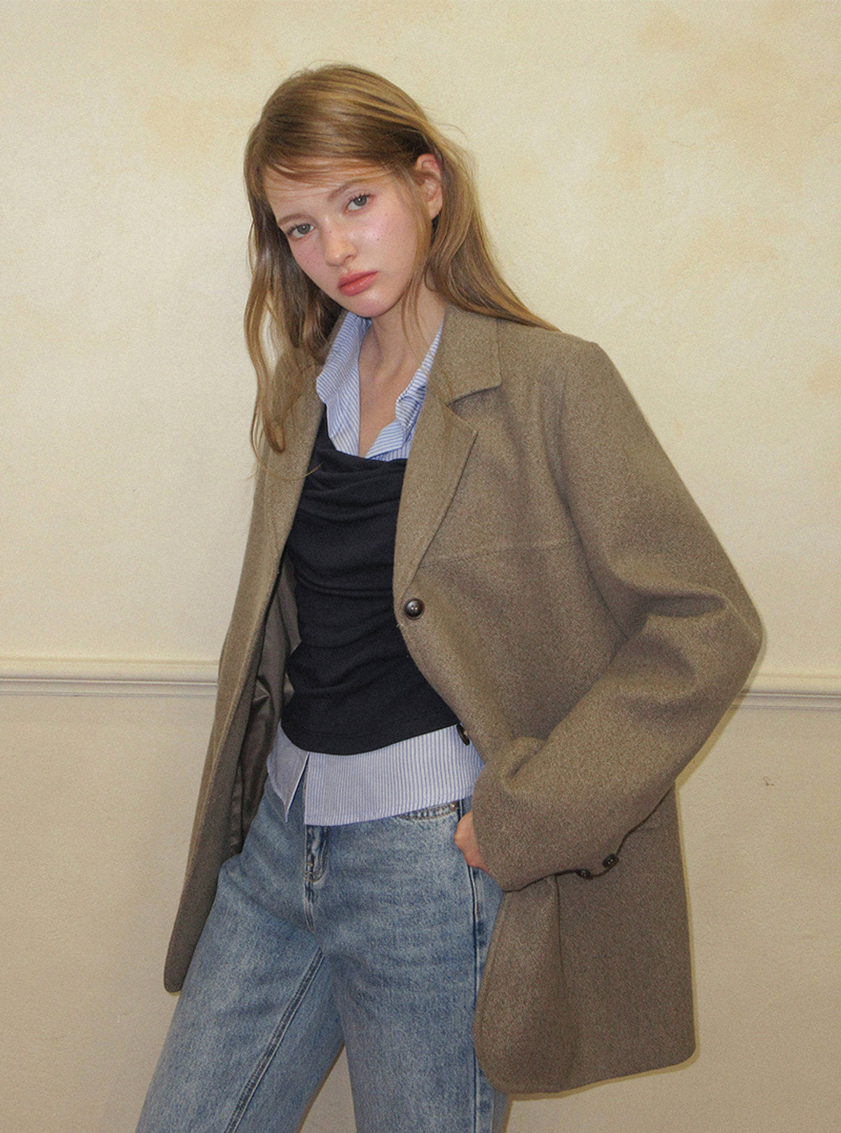 TWEE Denz classic oversized long sleeve jacket | Product styling view 8