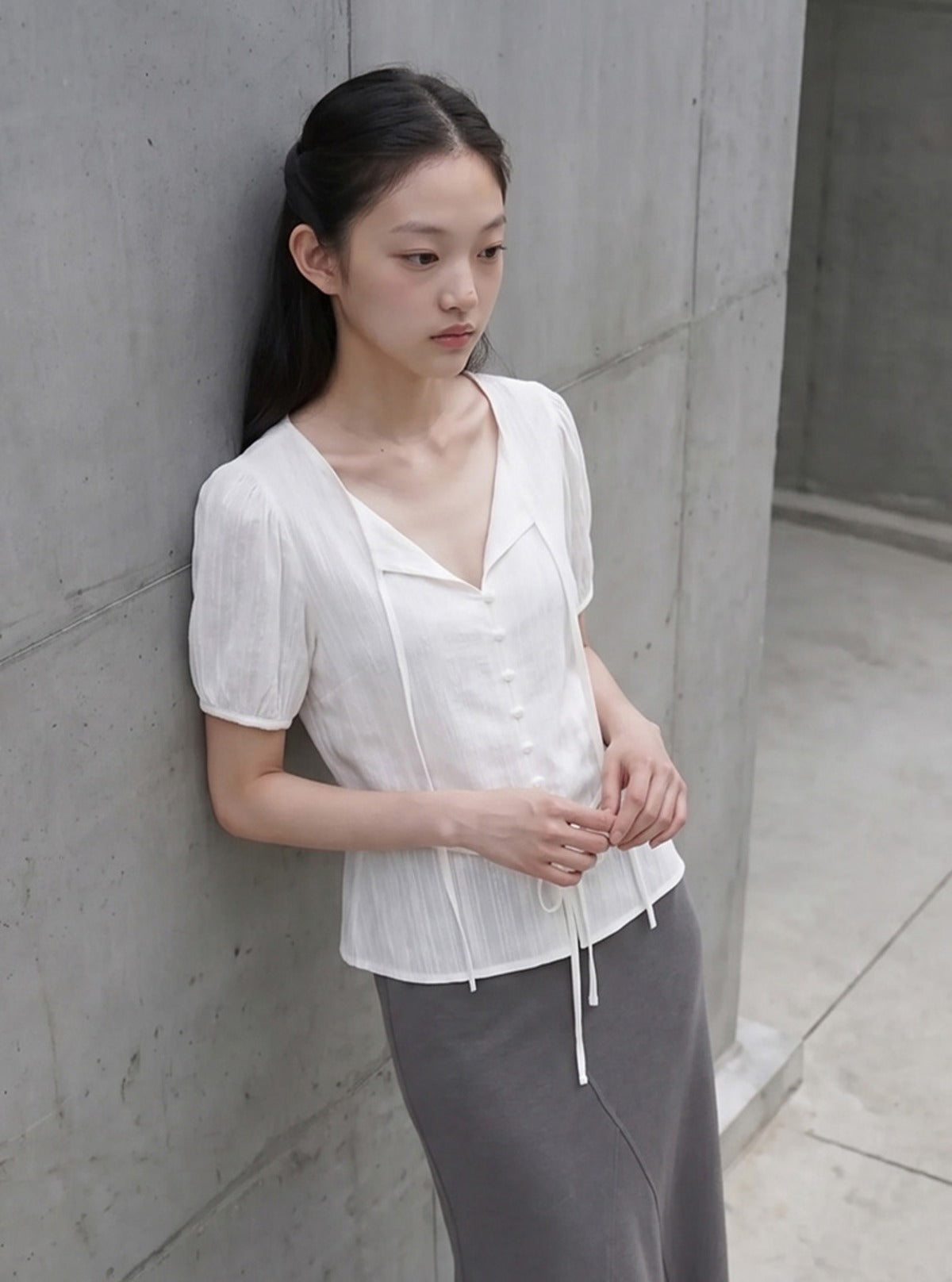 Noa ribbon puff blouse | Main