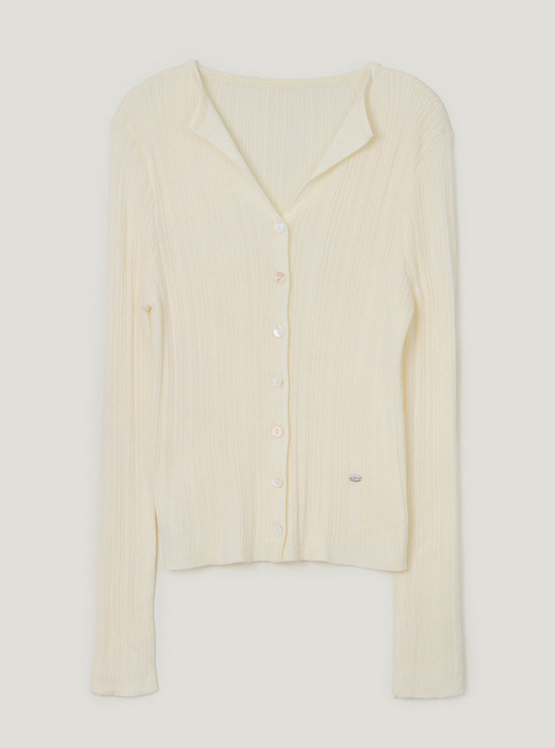 TWEE Rie basic ribbed knit long sleeve cardigan | Ivory product-only view