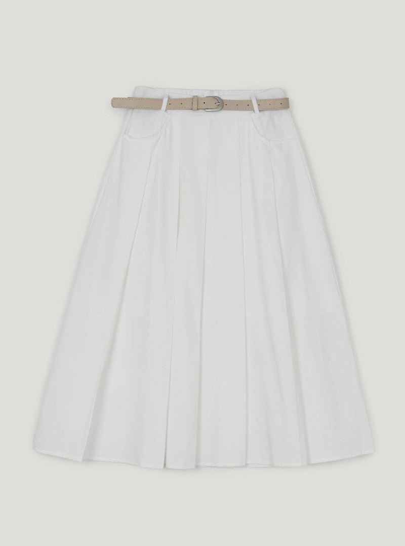Moa belt flare long skirt | White cutout