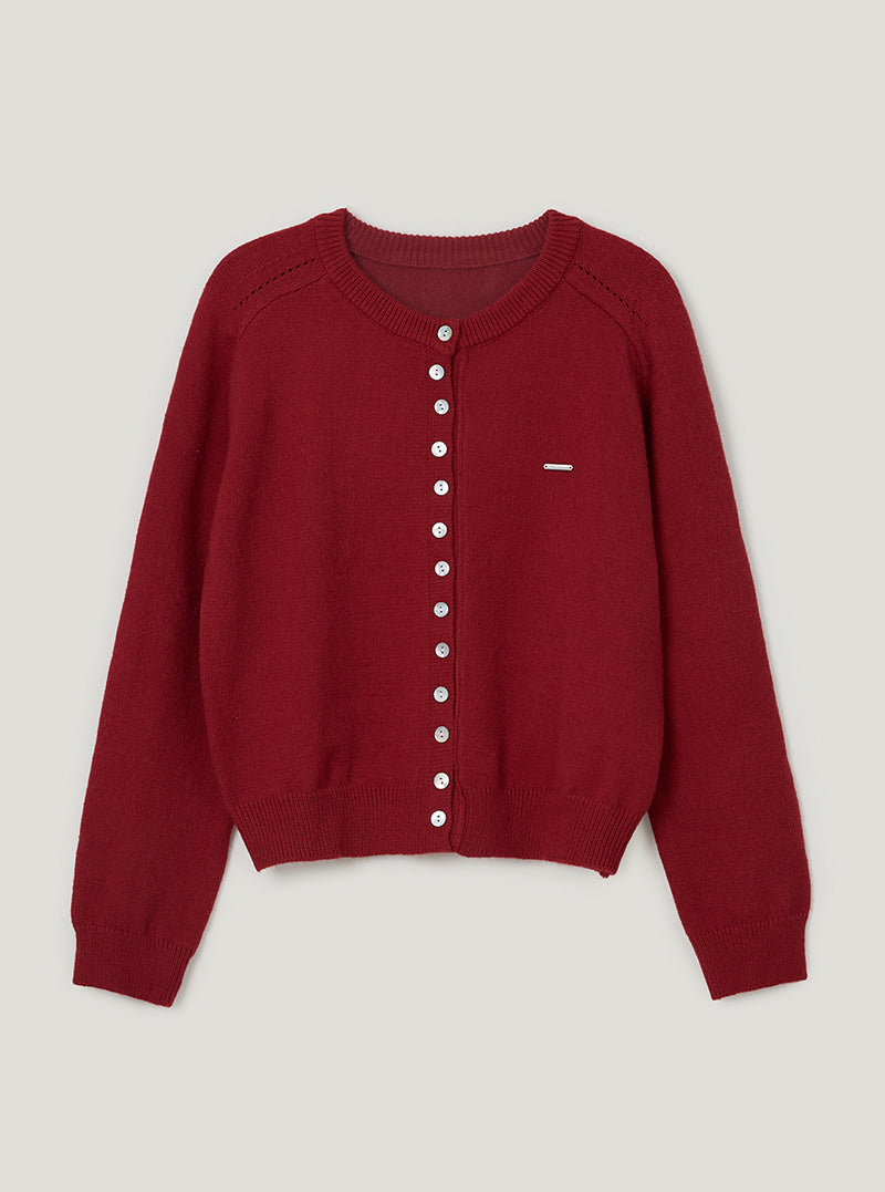 TWEE Ble round neck basic knit long sleeve cardigan | Red product-only view