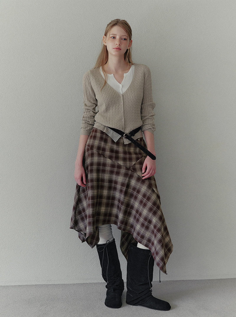 Pillin check asymmetric midi skirt (belt set) | View 7
