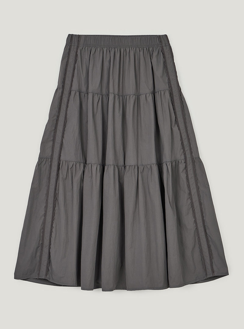 TWEE Jure lace nylon tiered long skirt | Charcoal product-only view