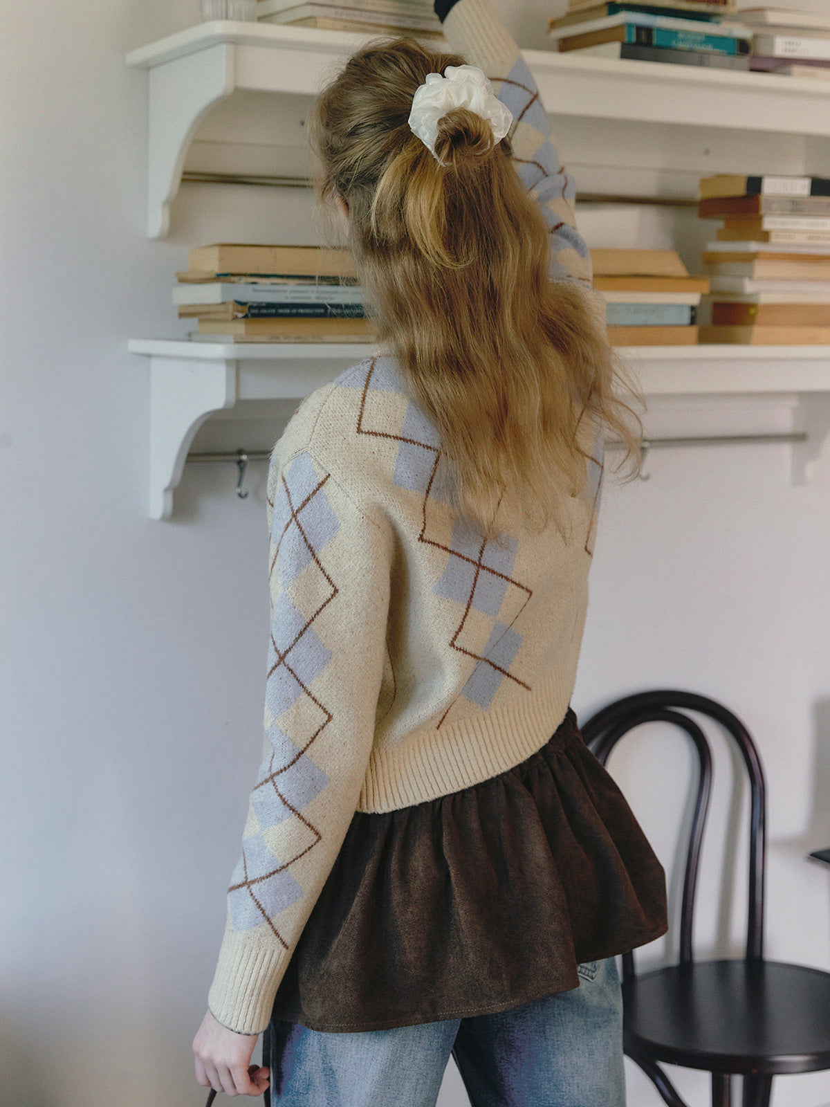 [TWEE] Beon Argyle Schleifen-Strickcardigan