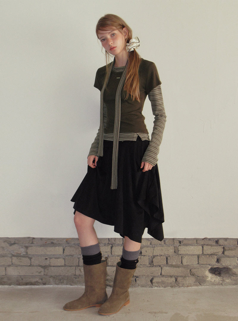 TWEE Solen stripe layered long sleeve T-shirt (strap set) | Product styling view 6