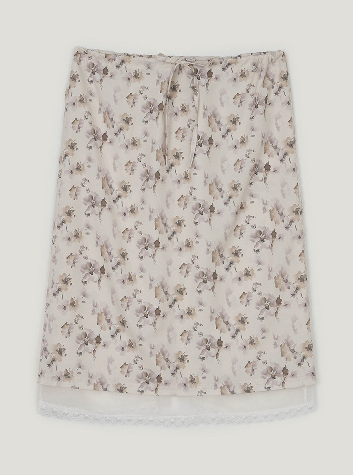 TWEE Word floral pattern satin midi skirt | Ivory product-only view