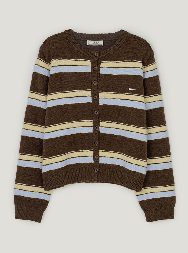 Hetty irregular stripe knit long sleeve cardigan | Brown cutout