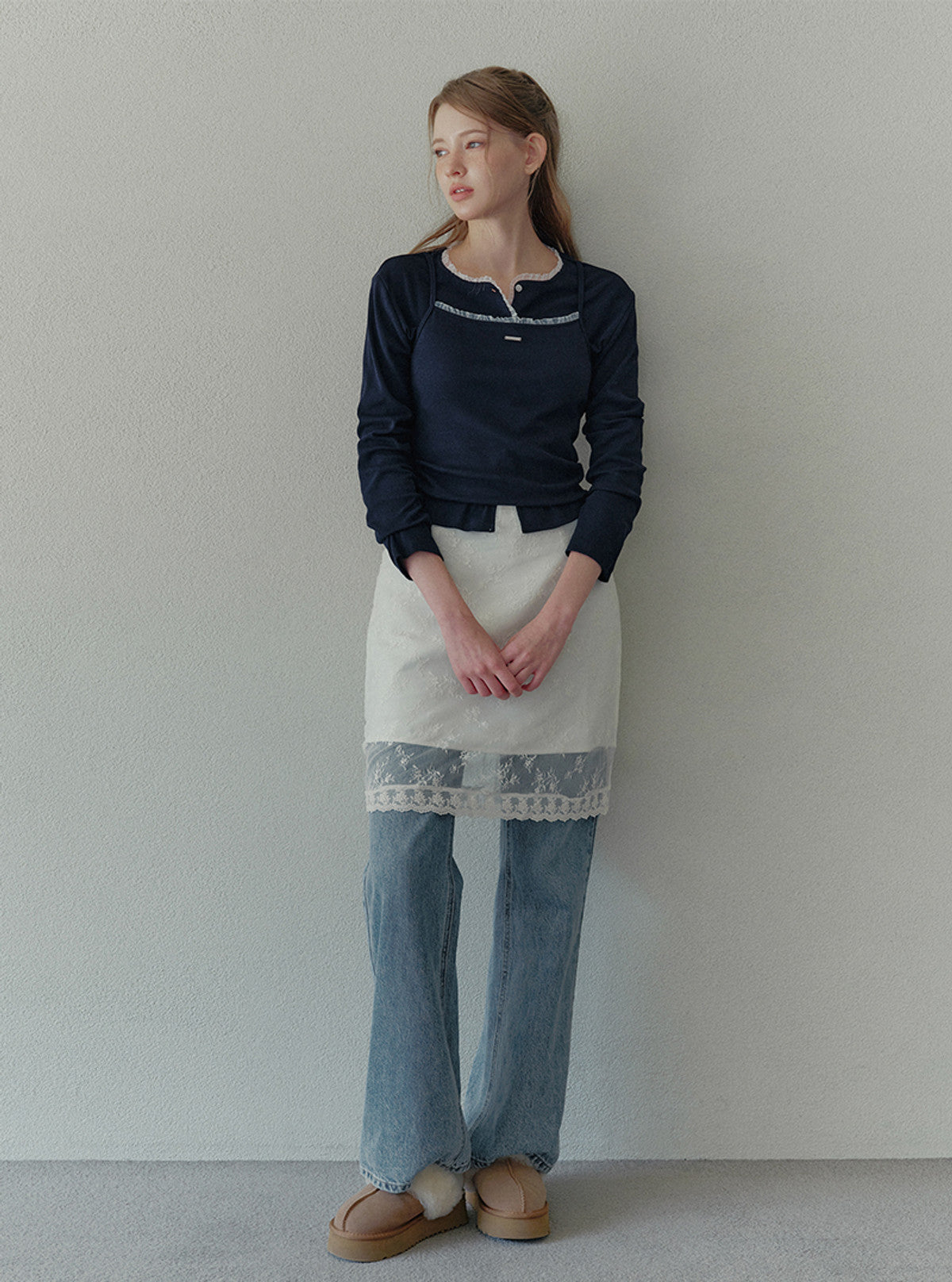 Itin lace layered sleeveless cardigan set | View 5
