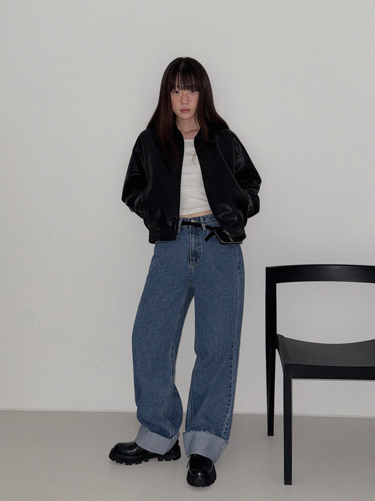 Loved Collar Blouson Jumper [Suede/ Leather]