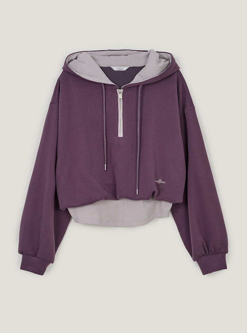 TWEE Medi layered half hood zip-up T-shirt | Purple product-only view