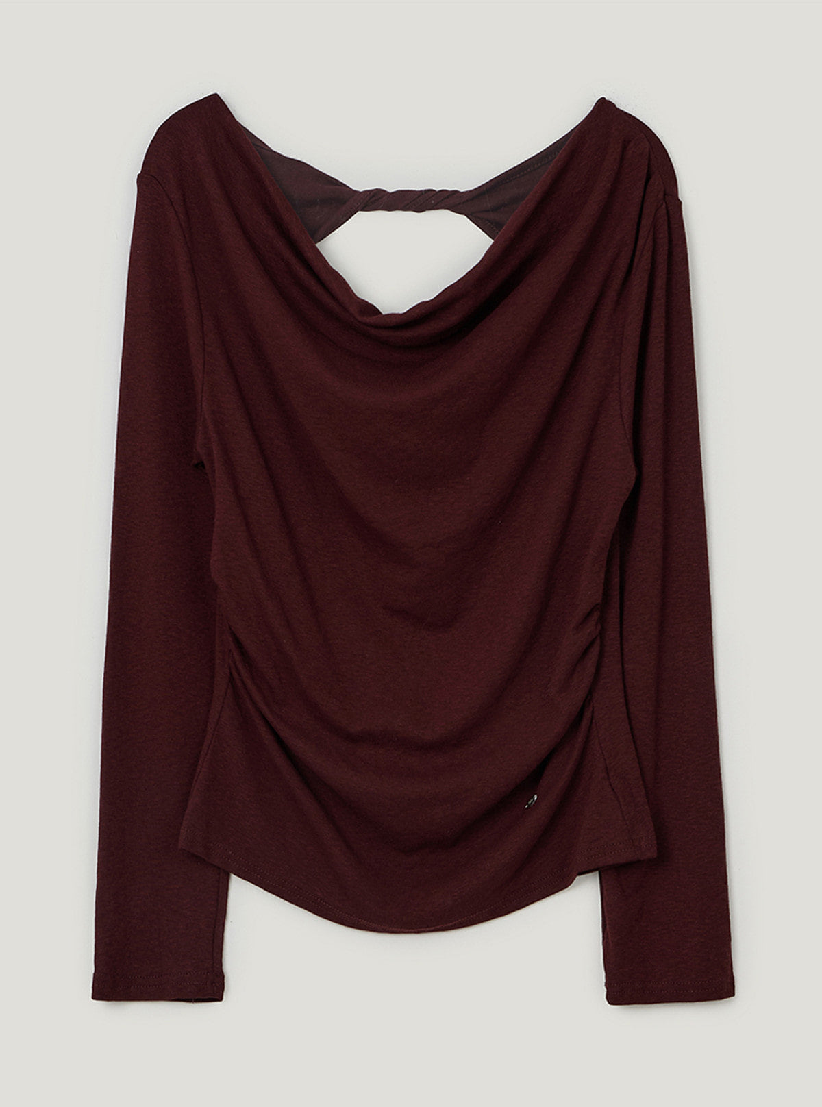 TWEE Bollin drape back slit long sleeve T-shirt | Wine product-only view