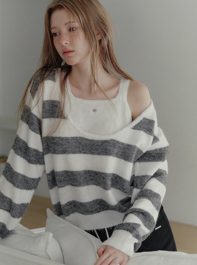 Liz halter layered stripe long sleeve knit | View 6