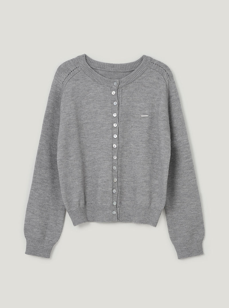 TWEE Ble round neck basic knit long sleeve cardigan | Gray product-only view