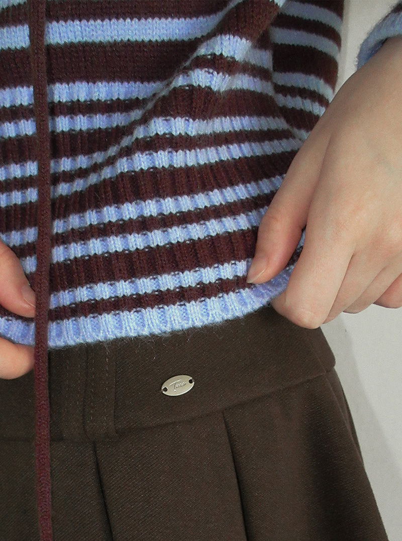 TWEE Error stripe knit hood zip-up | Product styling view 6