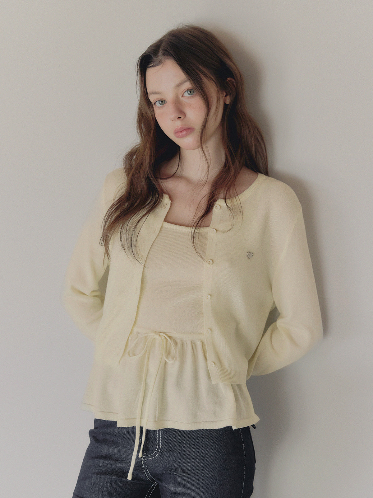 Aulde flare sleeveless cardigan set