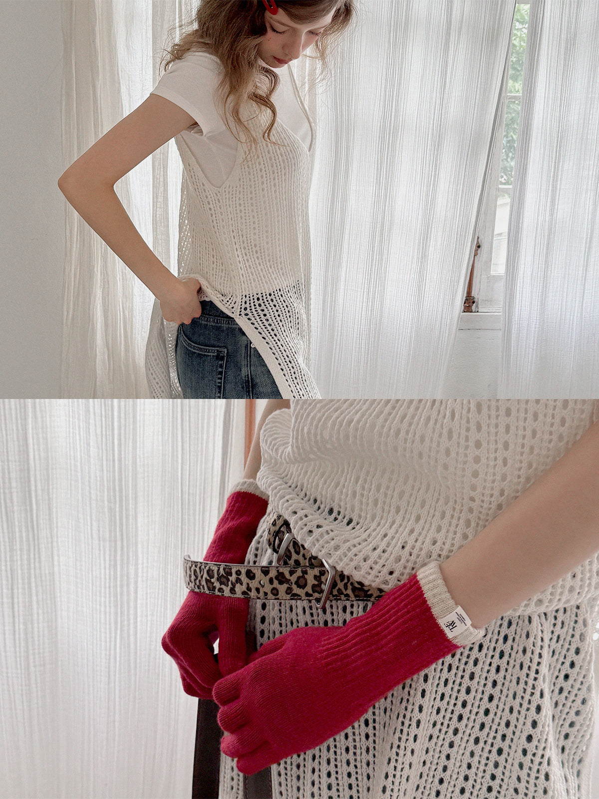 [TWEE] Grew ärmelloses Strickkleid mit Punching