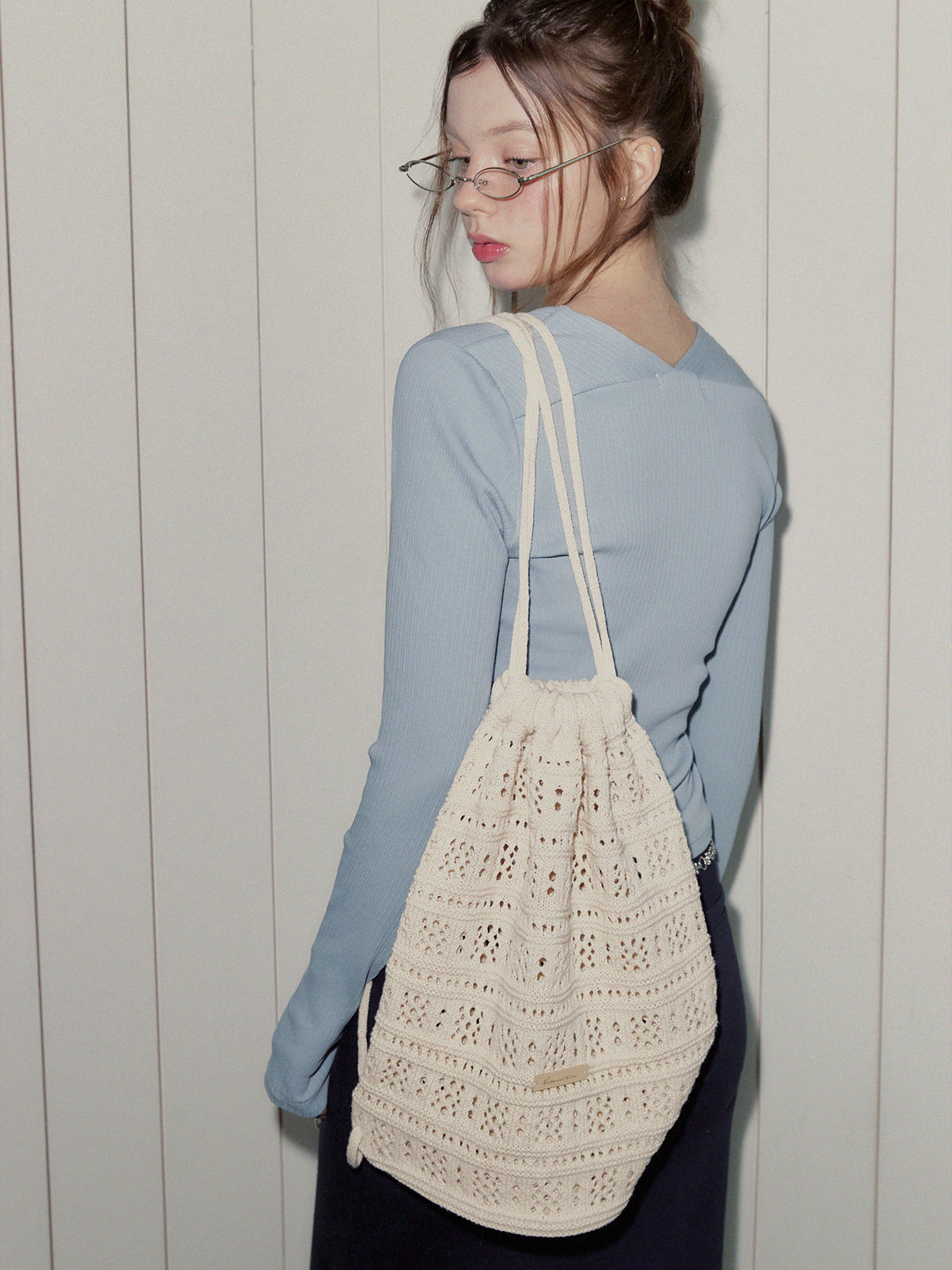 Marti Punching Knit Drawstring Backpack