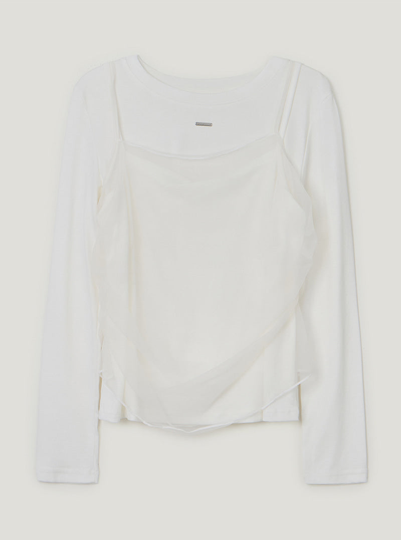 TWEE Bern organza sleeveless long sleeve T-shirt set | Ivory product-only view