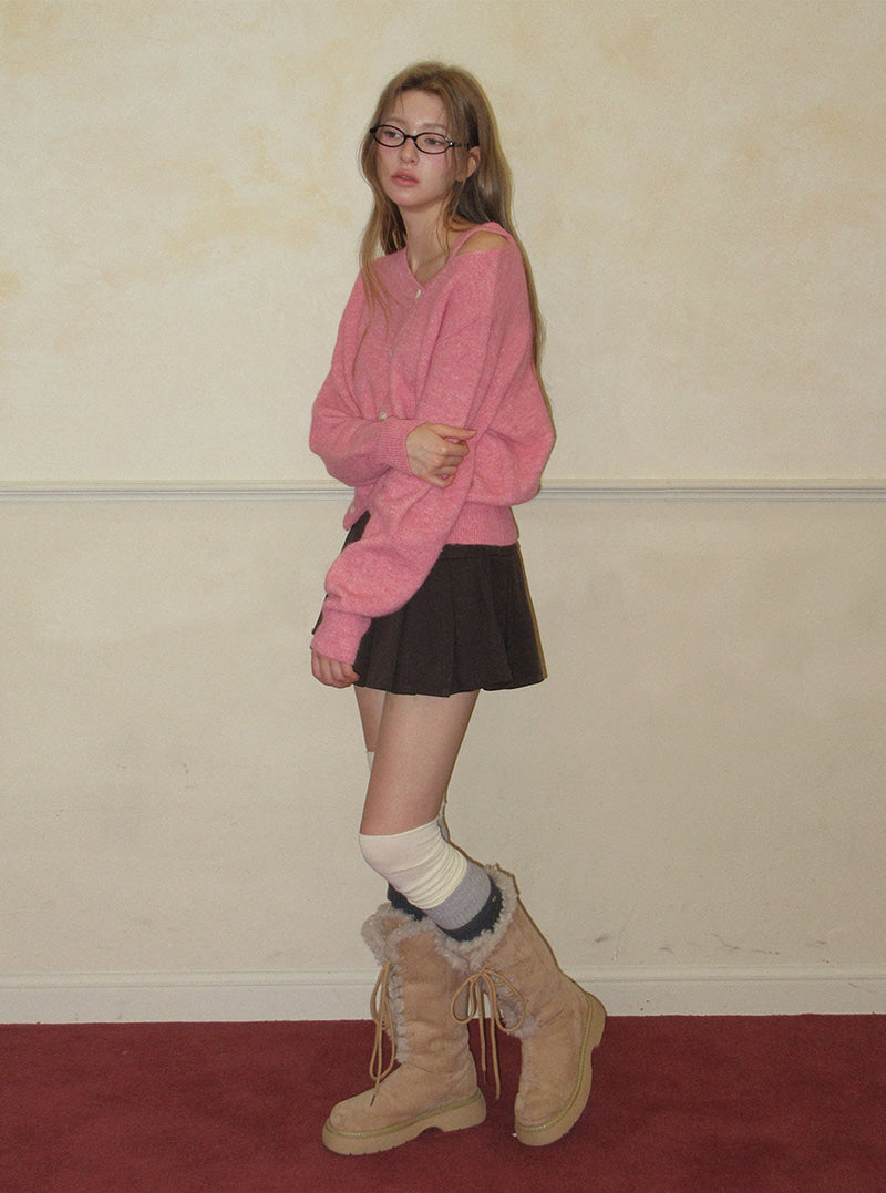 TWEE Newel diagonal button long sleeve knit | Product styling view 4