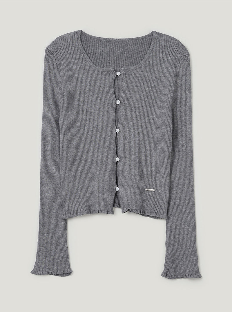 TWEE Hipston button ribbed knit long sleeve cardigan | Gray product-only view