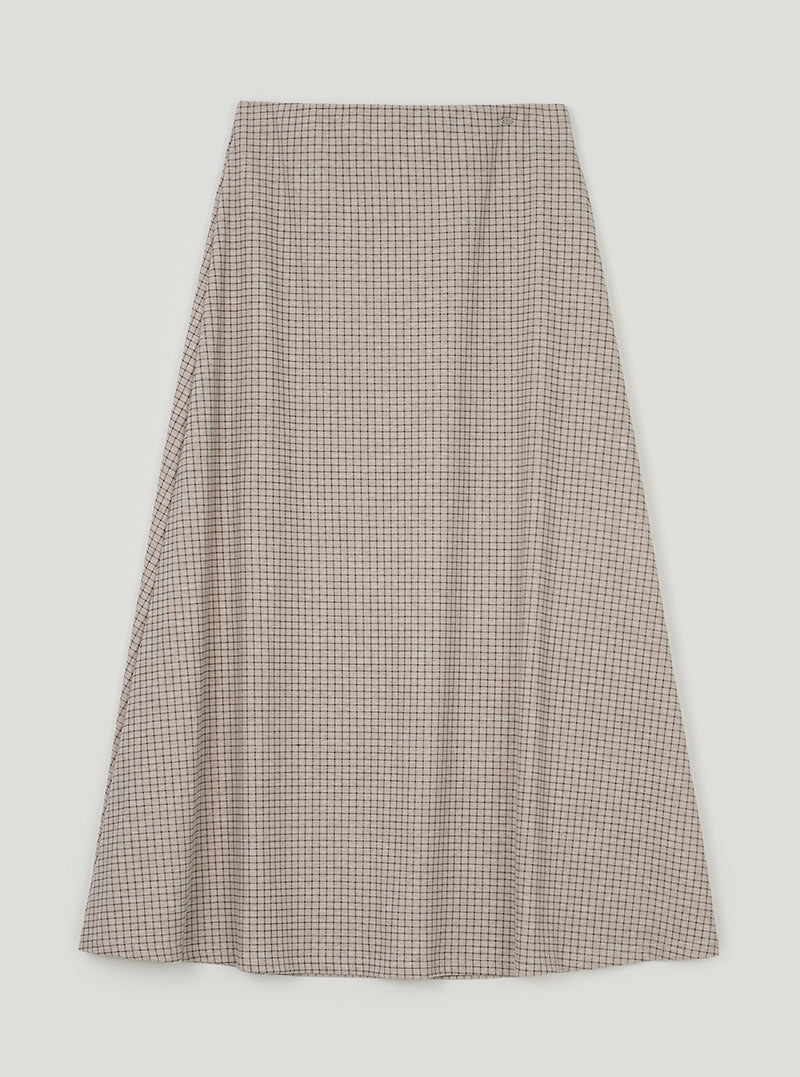 TWEE Pose check banding long skirt | Cream product-only view