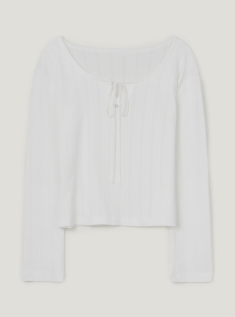 TWEE Wend punching lace strap long sleeve T-shirt | Ivory product-only view