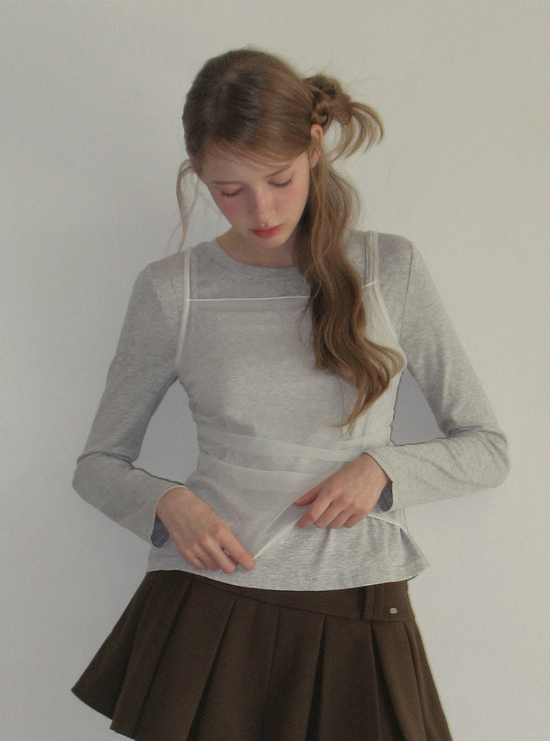 TWEE Bern organza sleeveless long sleeve T-shirt set | Product styling view 6